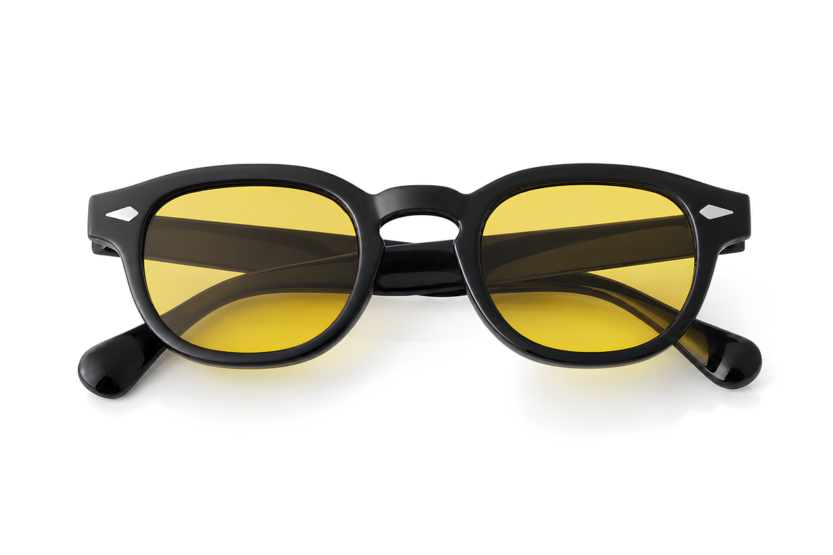 Lunettes de soleil Afterglow Sunrise Ibiza, monture noire brillante et verres jaunes lumineux, collection Icon