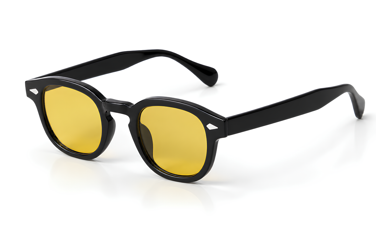 Monture noire brillante Afterglow aux verres jaunes lumineux, chaleur du sunset Ibiza