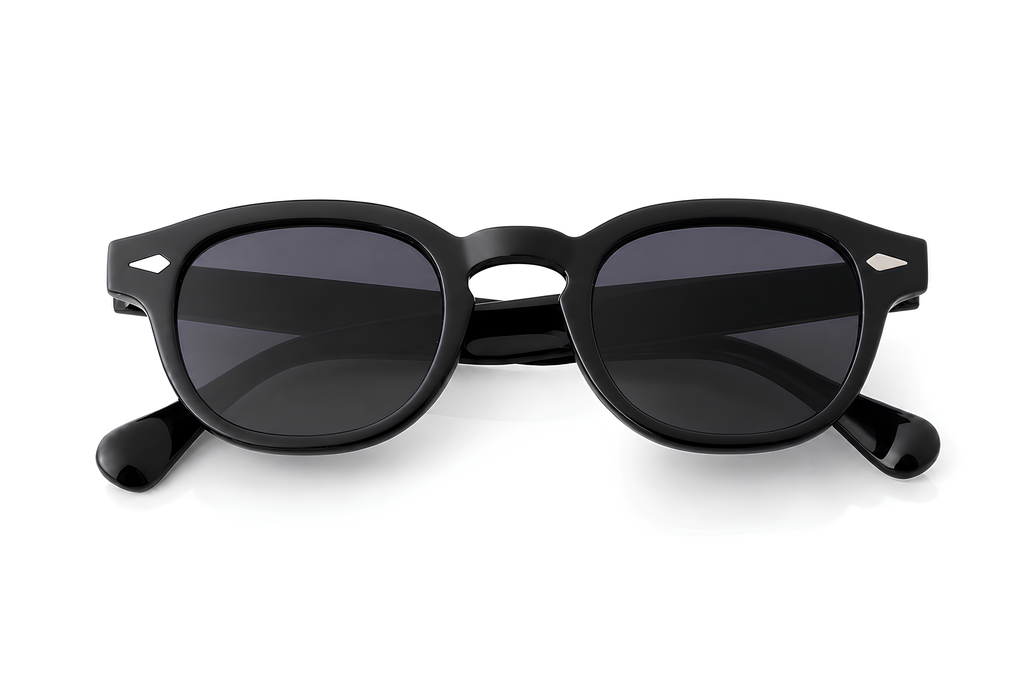 Lunettes de soleil Amnesia Sunrise Ibiza, monture noire laquée et verres fumés noirs, collection Icon