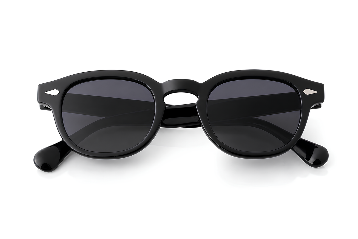 Lunettes de soleil Amnesia Sunrise Ibiza, monture noire laquée et verres fumés noirs, collection Icon