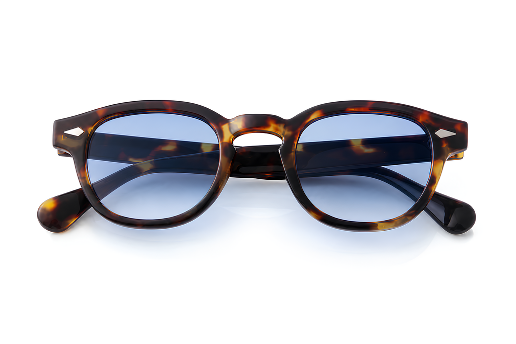 Lunettes de soleil Blue Eden Sunrise Ibiza, monture écaille ambrée et verres bleus dégradés, collection Vintage