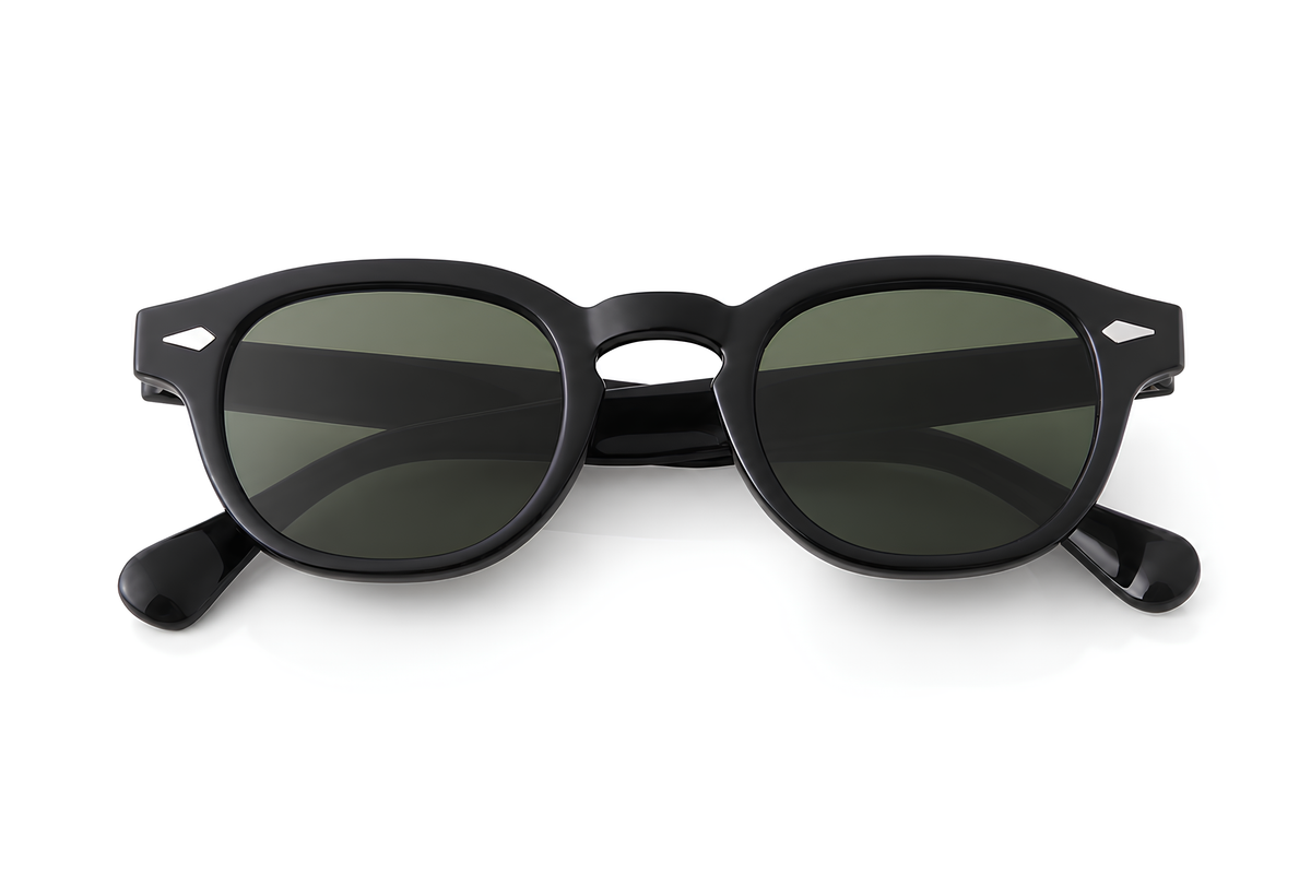 Lunettes de soleil Ku Black Sunrise Ibiza, monture noire brillante et verres verts intenses, collection Icon