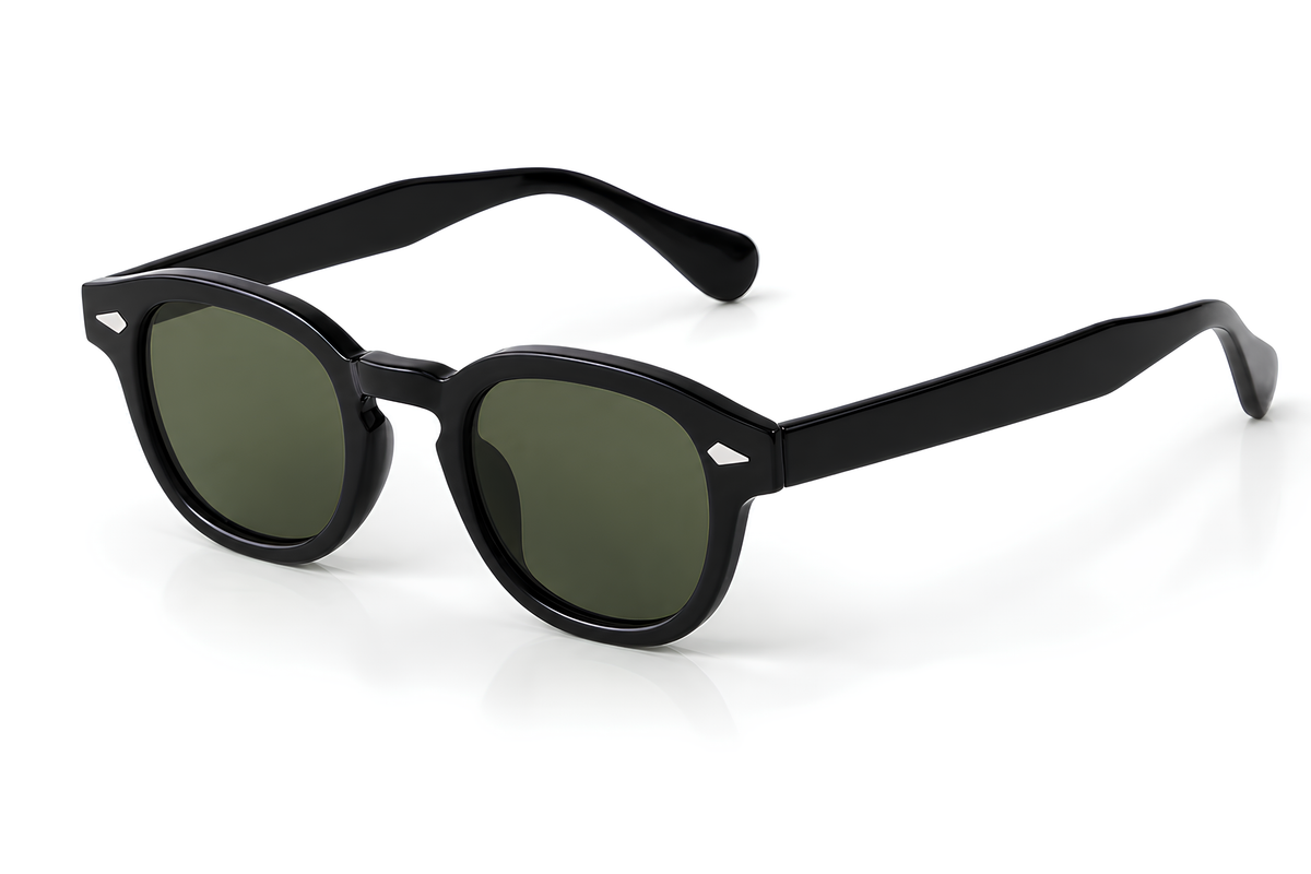 Monture noire brillante Ku Black aux verres verts intenses, allure club Ibiza