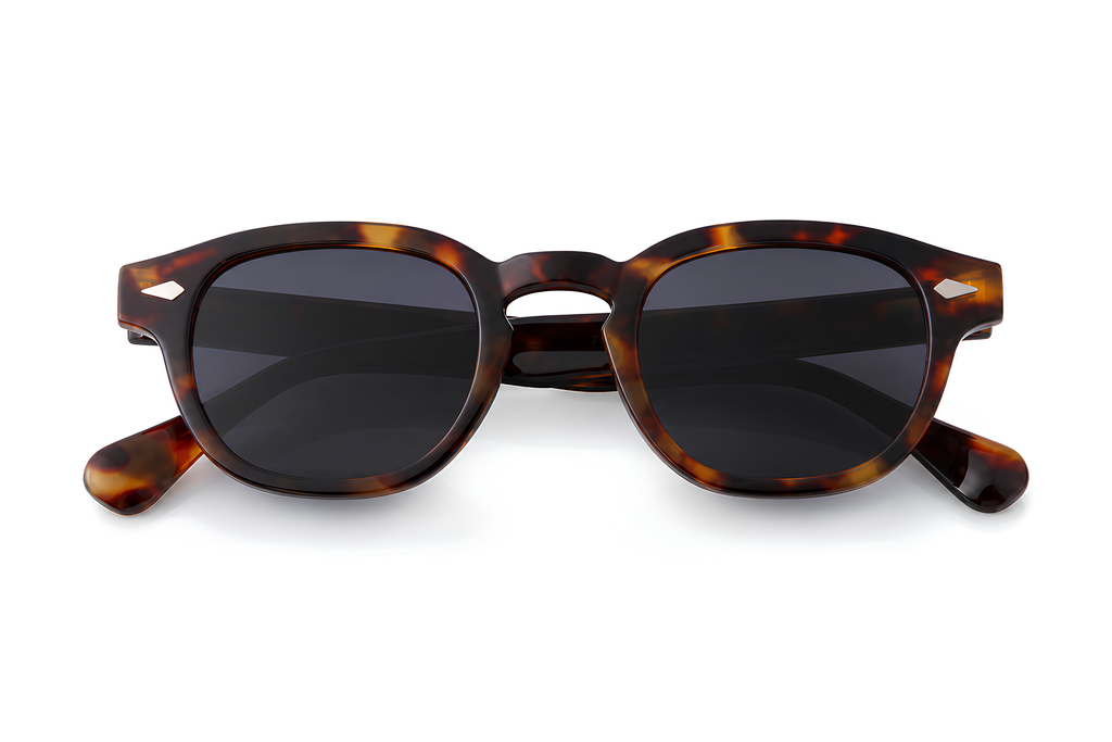 Lunettes de soleil Las Dalias Sunrise Ibiza, monture écaille ambrée et verres fumés noirs, collection Vintage