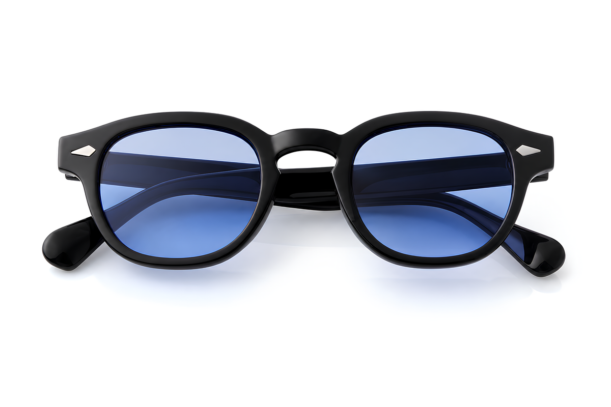 Lunettes de soleil Neon Blue Sunrise Ibiza, monture noire brillante et verres bleus dégradés, collection Icon