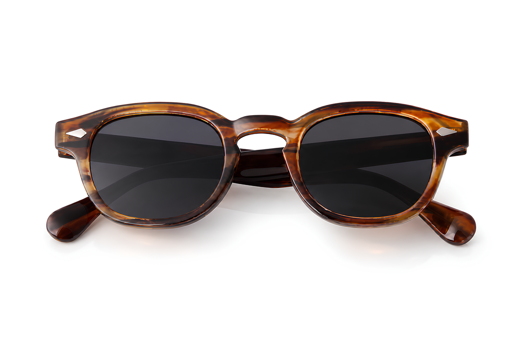 Lunettes de soleil Old Havana Sunrise Ibiza, monture écaille miel veinée et verres fumés noirs, collection Vintage