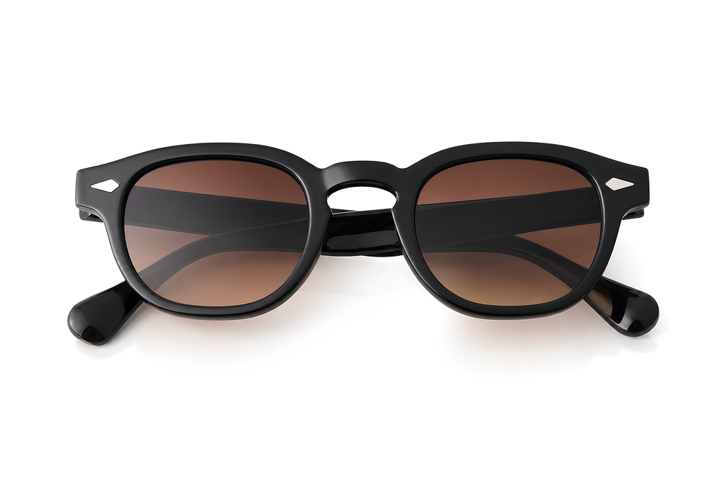 Lunettes de soleil Pikes Sunrise Ibiza, monture noire brillante et verres marron cognac dégradés, collection Vintage