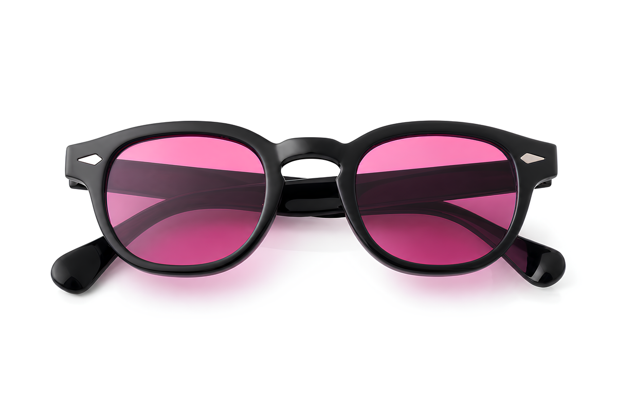 Lunettes de soleil Pink Eden Sunrise Ibiza, monture noire brillante et verres roses vibrants, collection Icon
