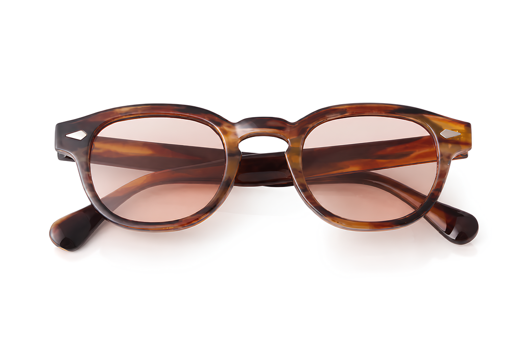 Lunettes de soleil Rosewood Sunrise Ibiza, monture écaille ambrée et verres rosés délicats, collection Vintage
