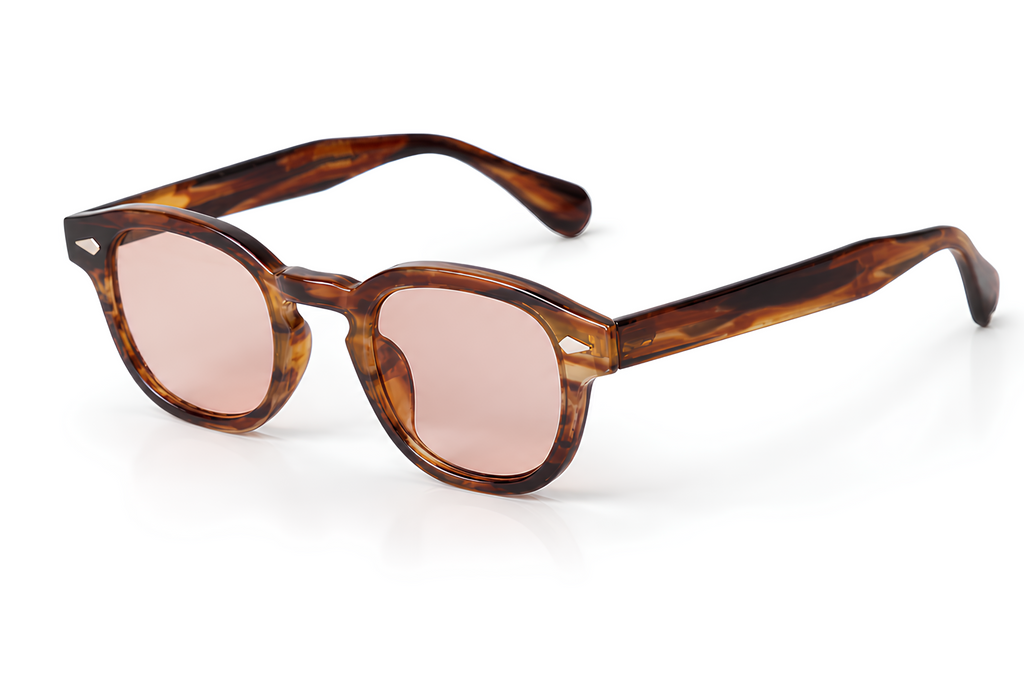 Monture écaille ambrée Rosewood aux verres rosés délicats, esprit vintage Ibiza rétro chic