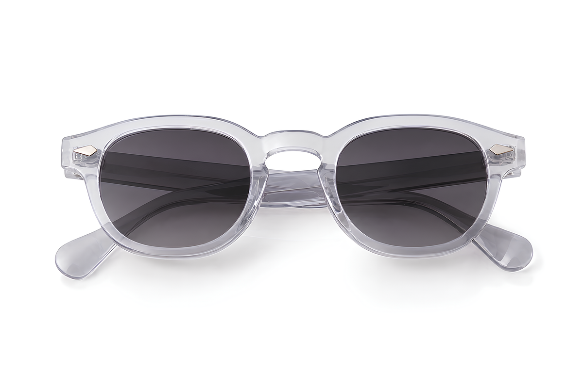 Lunettes de soleil Ushuaïa Sunrise Ibiza, monture cristal transparente et verres gris fumés, collection Icon